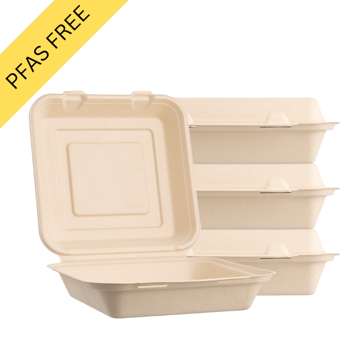 Sugarfiber™ 6x6 inch Square Hinged Container PFAS Free — HAKOWARE